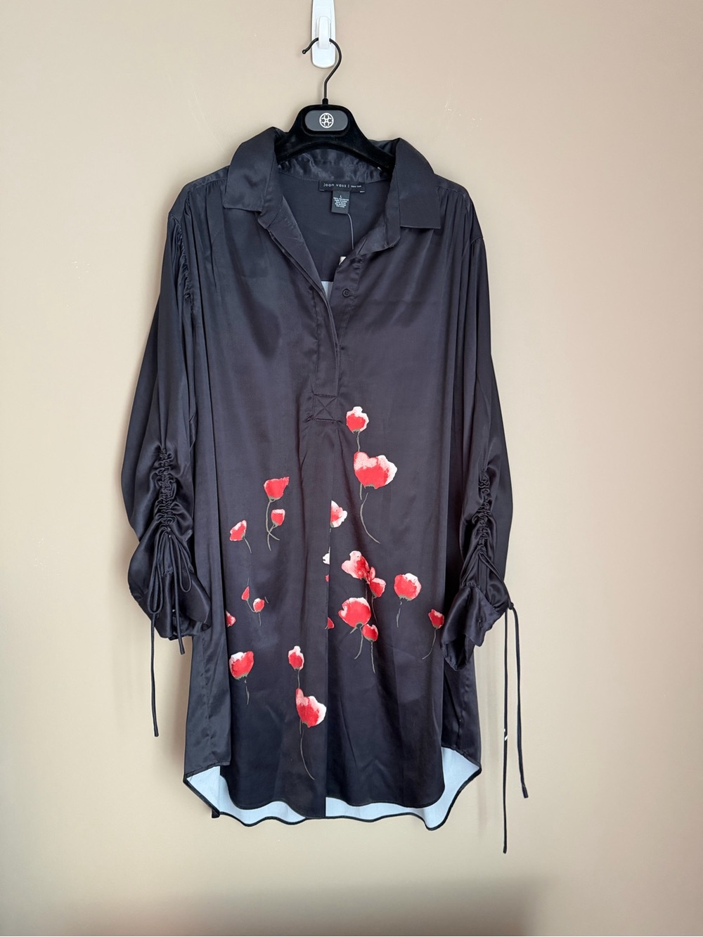 Joan Vass Black Satin-Look Button Blouse